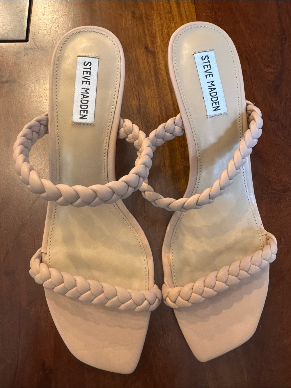 Steve Madden Braided Double-Strap Heeled Sandals - Blush Pink 3inch heel